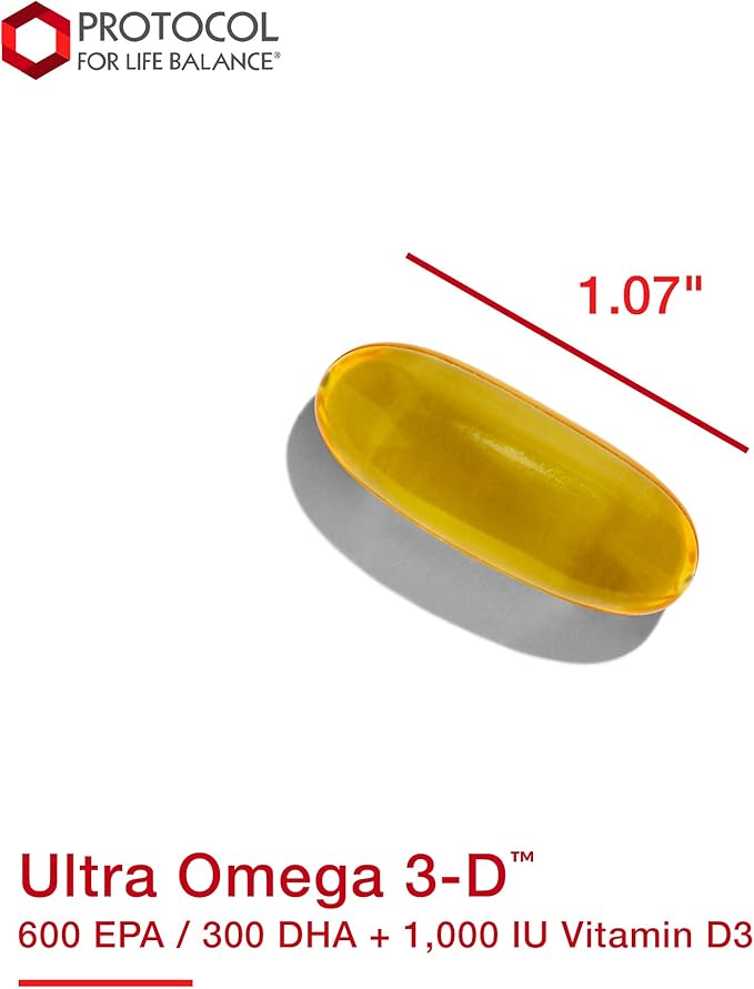 PROTOCOL FOR LIFE BALANCE Ultra Omega 3-D - 600mg EPA 300mg DHA &amp 1000 IU Vitamin D3 - Fish Oil for Brain Support - EPA DHA Omega Supplement - Non-GMO &amp Halal - 90 Softgels