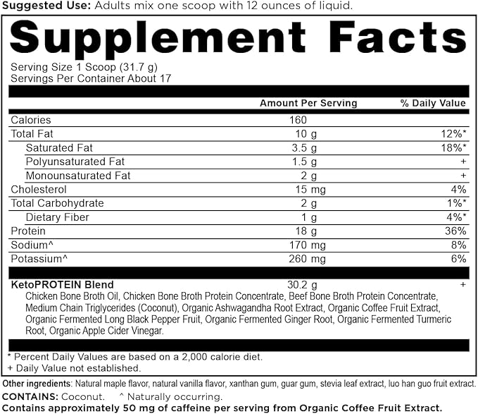 Ancient Nutrition Keto Protein Powder KetoPROTEIN with Fats from Bone Broth and MCT Oil Vanilla 18g Protein 11g Fat Per Serving Gluten Free 17 Servings