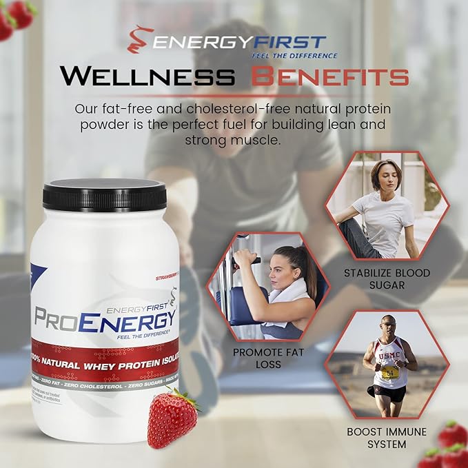 EnergyFirst Grass-Fed Strawberry Whey Protein Isolate (2lb) High-Protein Shake for Meal Replacement &amp Recovery Non-GMO Gluten-Free 37 Servings