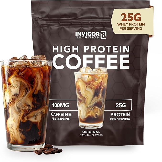 INVIGOR8 High Protein Coffee Powder 25 Grams Whey Isolate100mg Natural Green Tea Caffeine | 0 Added Sugar Keto Gluten Free 99.9% Lactose Free | Hot or Iced15 Serving 15 Servings (17 OZ Original)
