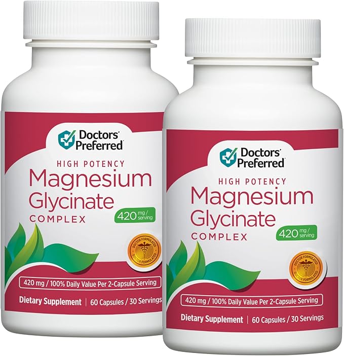 DOCTORS' PREFERRED High Potency Magnesium Glycinate Complex- Doctor-Developed Formula for Heart Health Mood Support and More | 420 mg per Serving | 120 Count