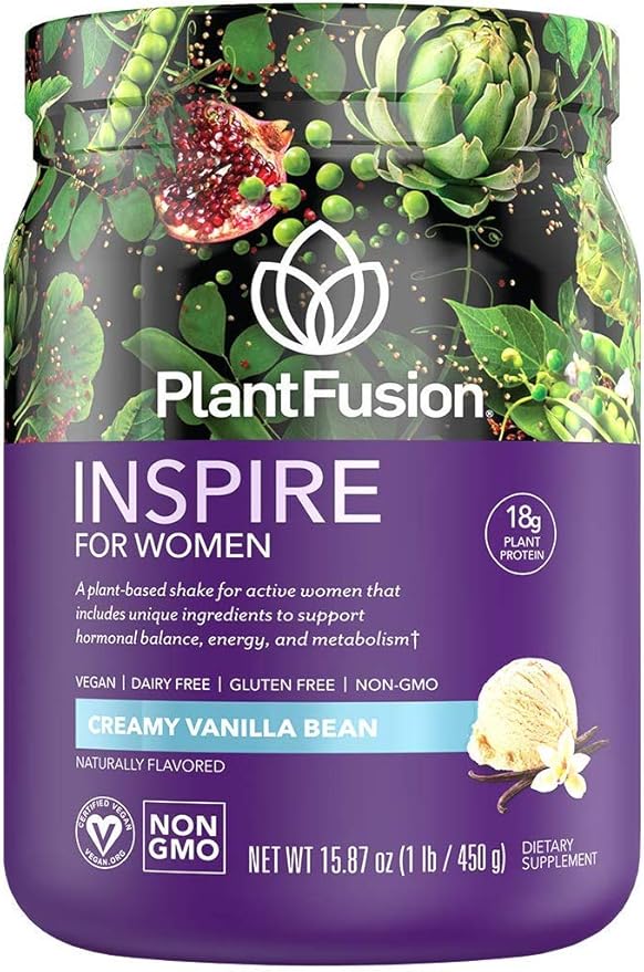 PlantFusion Inspire Plant Protein Powder for Women - Low Carb Protein Powder for Lean Muscle Support - Keto Gluten Free Soy Free Non-Dairy No Sugar Non-GMO - Creamy Vanilla Bean 1 lb