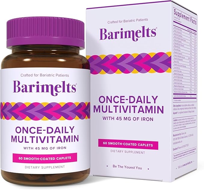 BariMelts Once Daily Bariatric Multivitamin with Iron 60 Easy-Swallow Caplets (2-Month Supply) Multivitamin for Women Multimineral Complex Supports Nutrition After Bariatric Surgery