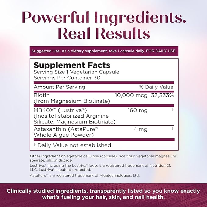 Purity Products MyBiotin ProClinical – Thicker Hair Starting in 3 Weeks &amp Fights Wrinkles - MB40X Patented Biotin Vitamin B7 Matrix w/Astaxanthin - 40X More Soluble vs Ordinary Biotin 90 Veg Caps