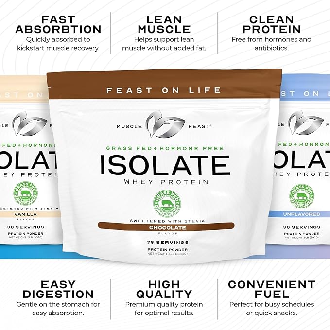 Muscle Feast Grass-Fed Whey Protein Isolate All Natural Hormone Free Pasture Raised Whey Isolate Protein Powder for Men and Women Clean Gluten-Free Delicious Isolate Protein - Cinnamon Roll 2lb