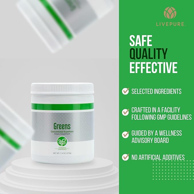 Pure Greens 210g - Greens Powder with Superfoods Antioxidants and Phytonutrients with Four Proprietary Blends. Easily Mix with Water or Juice. Vegan-Friendly Naturally Sweetened with Stevia.