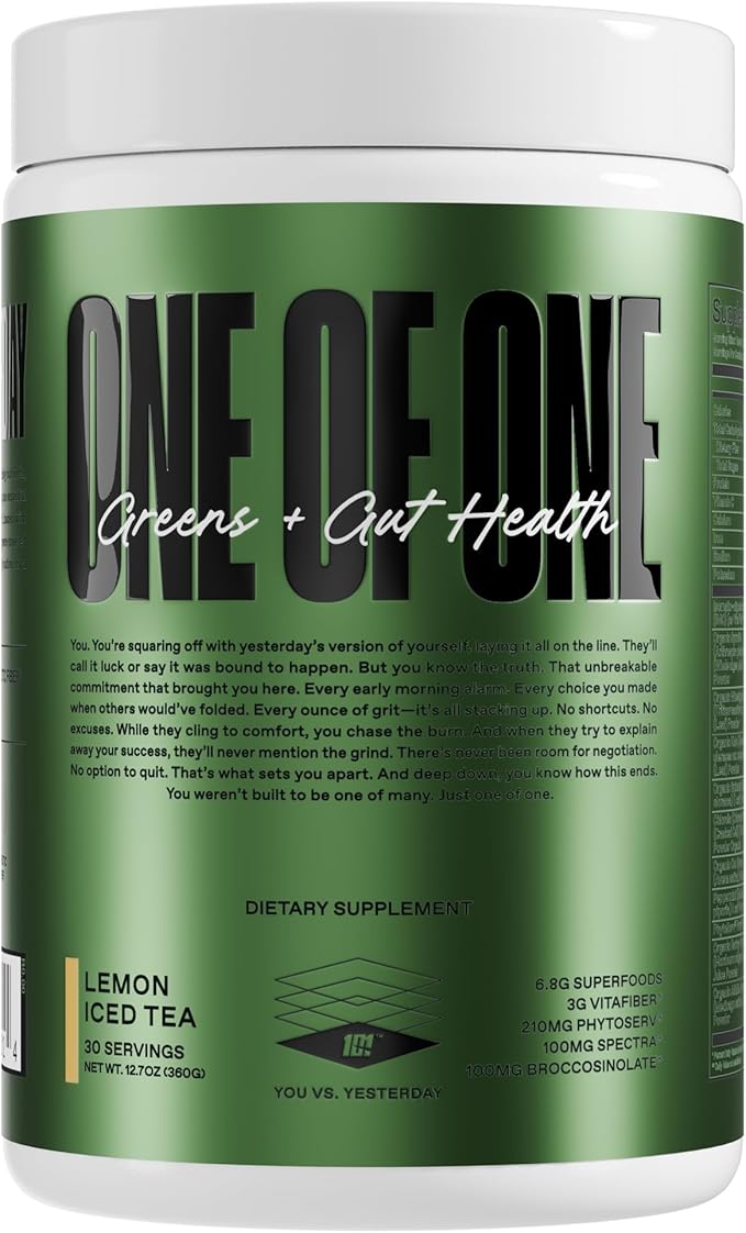 ONE OF ONE Greens &amp Gut Health – Superfood Greens Powder with Prebiotics Probiotics &amp Digestive Enzymes for Gut Health Immunity &amp Energy No Artificial Sweeteners - Lemon Iced Tea 30 Se