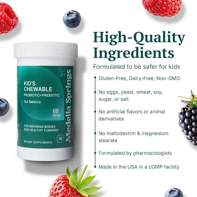 Probiotics for Kids + Prebiotics to Support Digestive Health - 6 Billion+ CFUs of Kids Prebiotic and Probiotic to Help Support Immunity &amp Digestion - Made in the USA 30 Probiotic Chewables