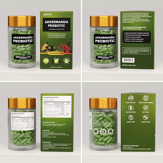 Akkermansia Muciniphila Probiotics | Probiotic and Prebiotic with Akkermansia Probiotics for gut health* | Inulin Prebiotic Fiber Capsules Astaxanthin &amp Berberine &amp Chromium | 240 capsules 2 p