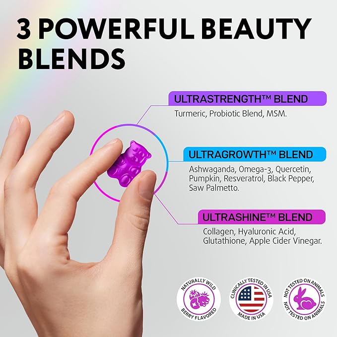 Biotin Gummies for Hair Skin and Nails - Hair Growth Vitamins for Women &amp Men - Hair Loss Gummy Supplement with Extra Strength Biotin (Vitamin B7) Collagen Keratin &amp DHT Blocker - 60 Chewab