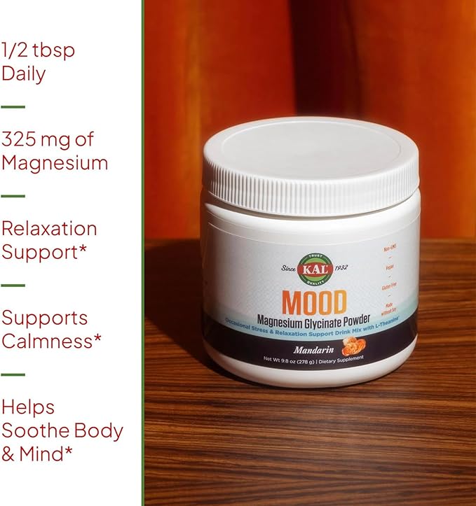 KAL Calming and Mood Magnesium Powders Bundle - Cherry and Mandarin Flavor - Relaxation Support Enhanced Absorption No Added Sugar Vegan Gluten Free - 40 Servings Each 9 and 9.5 OZ