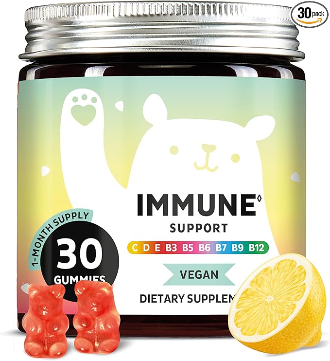 Bears with Benefits Immune Support Gummies – Vitamin C D B6 &amp B12 – Daily Immune Boost – Vegan Naturally Flavored (30 Gummies)