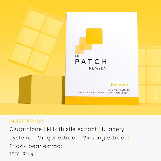 The Patch Remedy Recover Patch | Glutathione Milk Thistle NAC Ginger Ginseng &amp Prickly Pear | 30 Patches