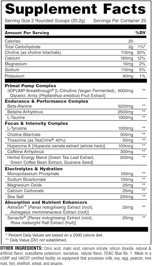 Animal Primal Muscle Hydration + Preworkout Powder – Contains Beta Alanine 3DPump Caffeine &amp Electrolytes – Improves Energy Focus Endurance &amp Absorption – New Candy Crush’d Flavor 17.8 oz