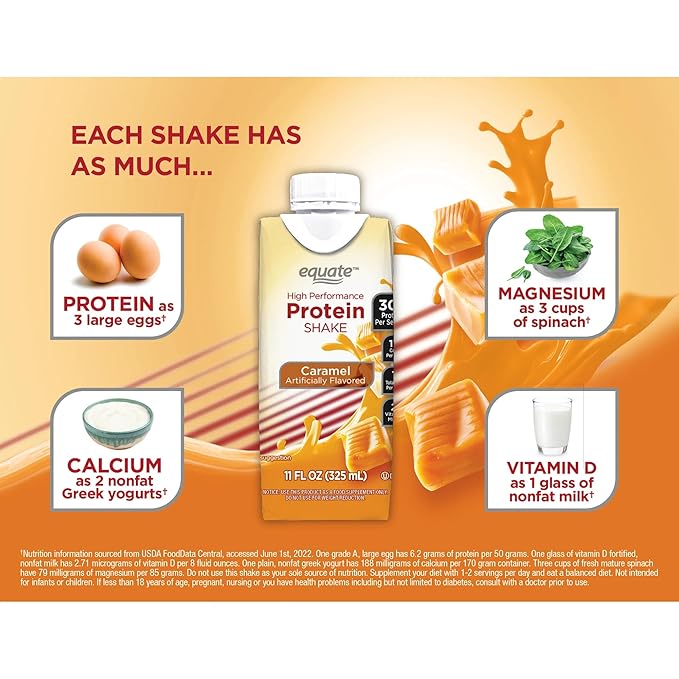 Equate High Performance Protein Shake Meal Replacement 30g Protein Low Sugar Gluten Free Lactose Free Nutritional Shake Ready to Drink for Workout Recovery and Muscle Gain 11 oz