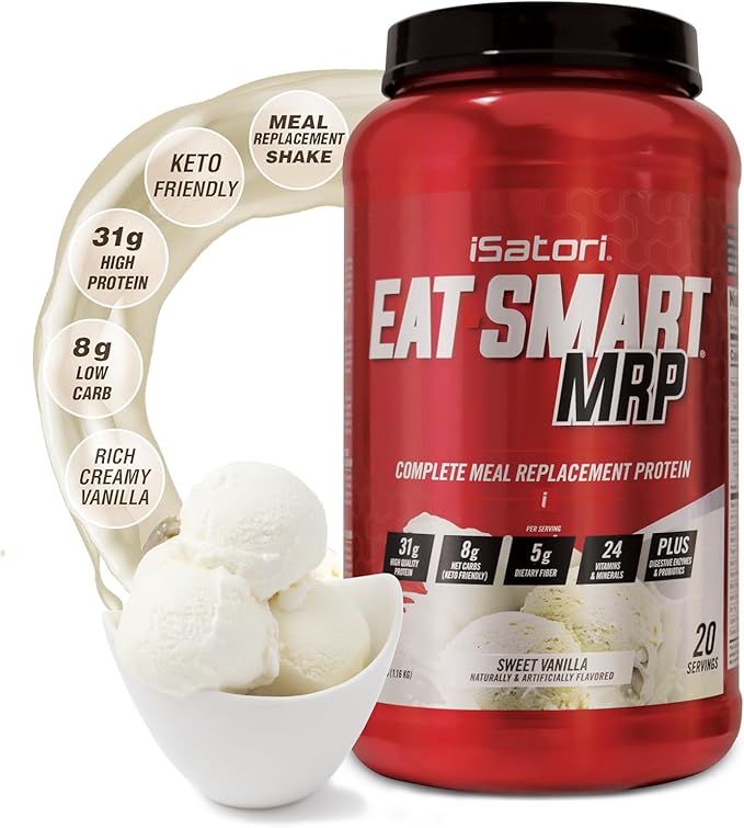 iSatori Eat Smart MRP High Protein Meal Replacement Shake with Whey Protein Powder Probiotics Powder Casein Protein MCT Oil Egg Albumen Vitamins &amp Minerals Keto Vanilla Flavor 20 Servings