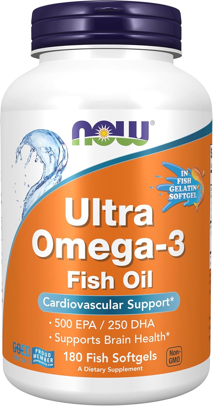 NOW Foods Supplements Ultra Omega-3 500 EPA and 250 DHA Cardiovascular Support* 180-Fish Gelatin Softgels