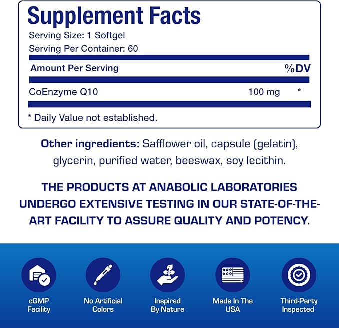 High Absorption CoQ10 100mg Softgels - Clinical Formula Coenzyme Q10 100mg for Skin Heart Energy Antioxidant and Brain Support - Easy to Swallow - Made in The USA in cGMP Facilities - 60 Servings