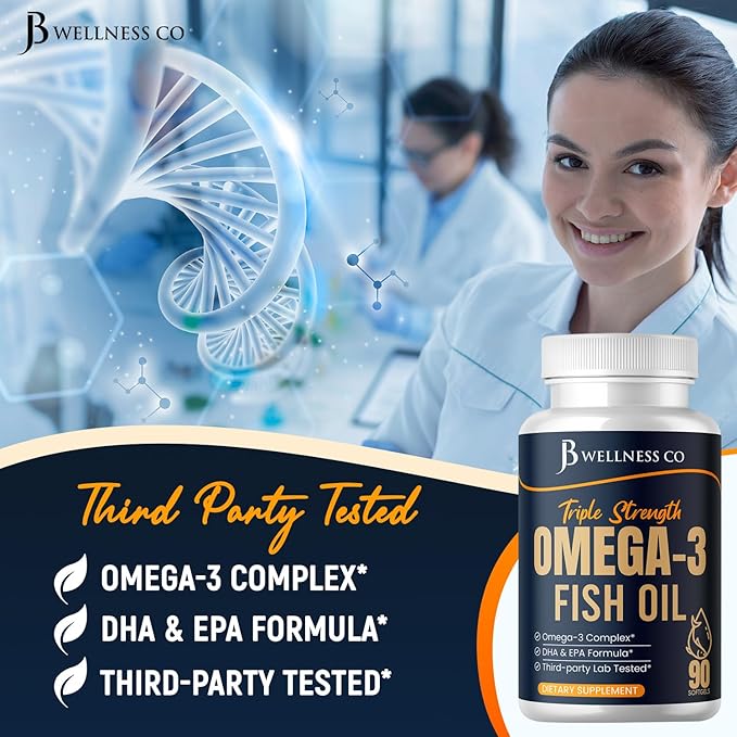 Triple Strength Omega 3 Fish Oil 3750 mg - EPA &amp DHA - Over 3000mg Omega-3 Fatty Acids - 1350mg EPA + 900mg DHA - Best Essential Fatty Acids Burpless Fish Oil - 270 Count