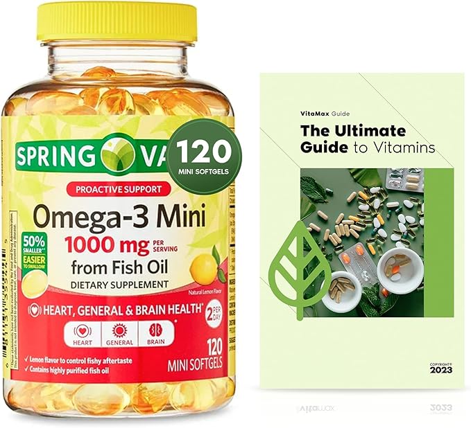 Proactive Support Omega-3 Mini from Fish Oil Dietary Supplement 1000 mg 120 Count + Exclusive Vtmx Vitamin Guide (2 Items)