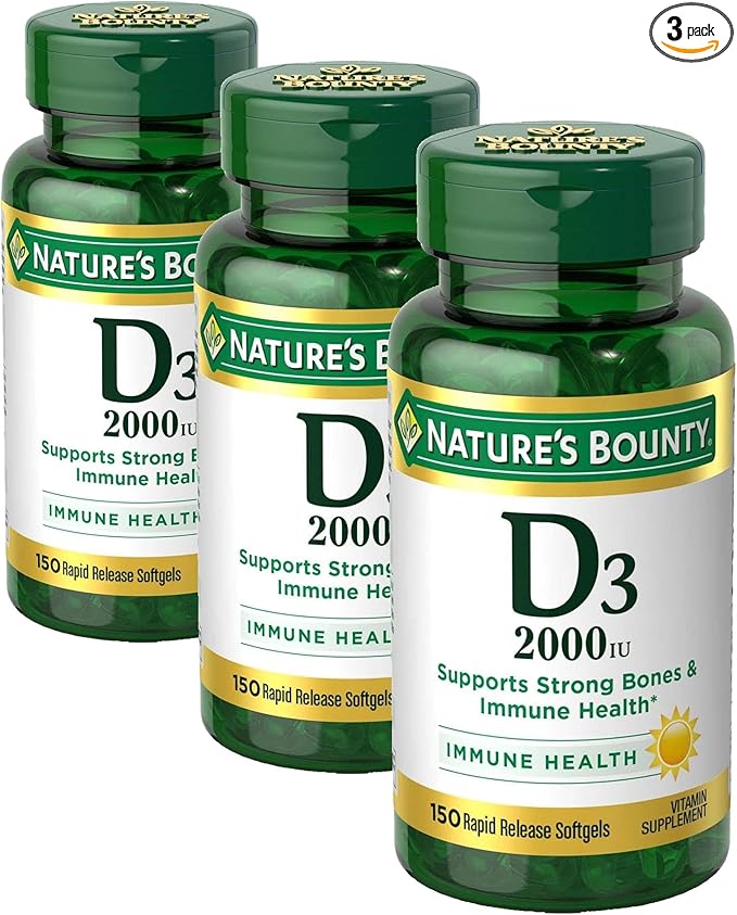 Nature's Bounty Vitamin D Supports Immune Health &amp Bone Health 2000IU Vitamin D3 150 Softgels (Pack of 3)