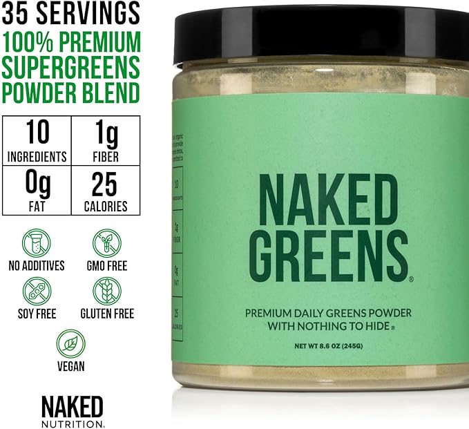 NAKED Super Greens Powder Organic Greens Supplement - Only 10 Premium Ingredients - Vegan Non-GMO Prebiotic and Probiotic - 35 Servings