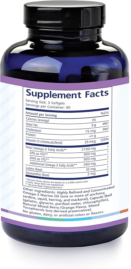 Eye Omega Advantage (Eo3) Supplement - 270 Softgels 90-Day Supply - Re-Esterfied Omega 3 Triglyceride Form Eye Vitamins with 920mg EPA 920mg DHA Lutein &amp Zeaxanthin for Macula Retina Support