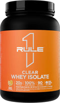 Rule 1 Clear Whey Isolate - 20g All-Whey Isolate Protein Mix Over 9g EAAs 90 Calories Zero Sugar Easy to Digest Light Crisp and Refreshing Taste (27 Servings Peach Mango)