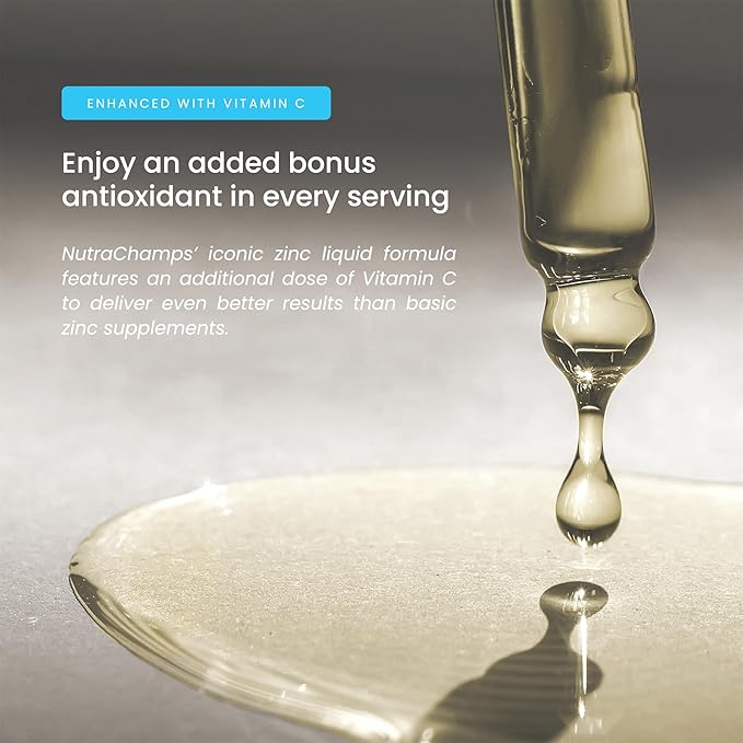 NutraChamps Liquid Zinc for Kids &amp Adults Vegan Pure Ionic Zinc Drops Enhanced with Vitamin C Supplements for Immune Support Sugar-Free Liquid 4 oz