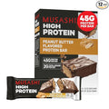 MUSASHI High Protein Bar 45g Protein 2g Total Sugars Peanut Butter &amp Milk Chocolate Coated Post Workout and Protein Snack On The Go 12 Pack of 3.2oz (90g) Bars