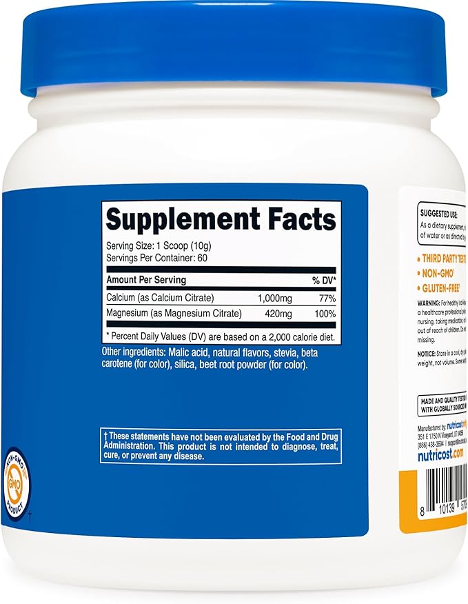 Nutricost Calcium Magnesium Powder (Peach Mango 60 Servings) - Bone Support Non-GMO Gluten Free (from Calcium Citrate and Magnesium Citrate)