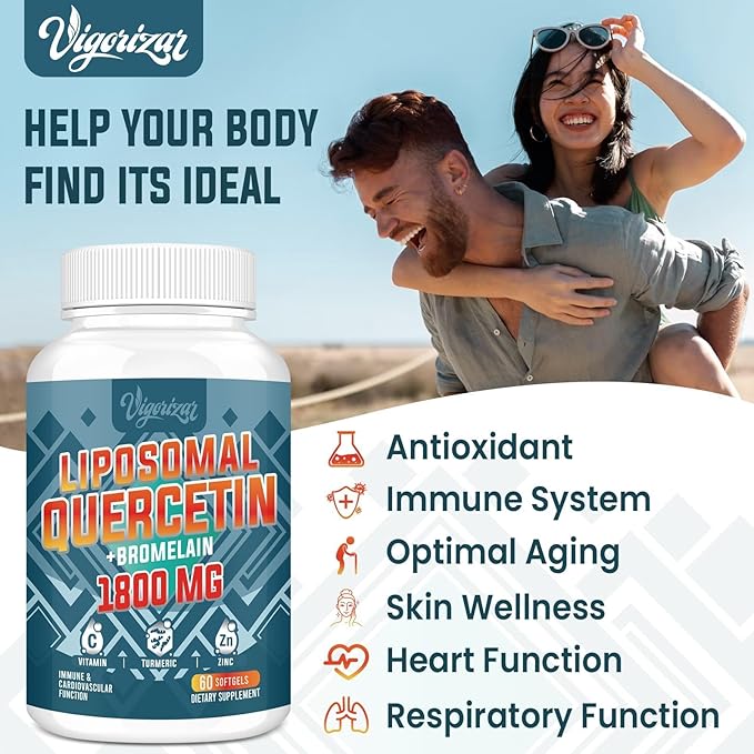 Liposomal Quercetin Phytosome Quercetin with Bromelain Zinc &amp Vitamin C Bioactive Phytosome Complex 20X Higher Absorption - 60 Softgels