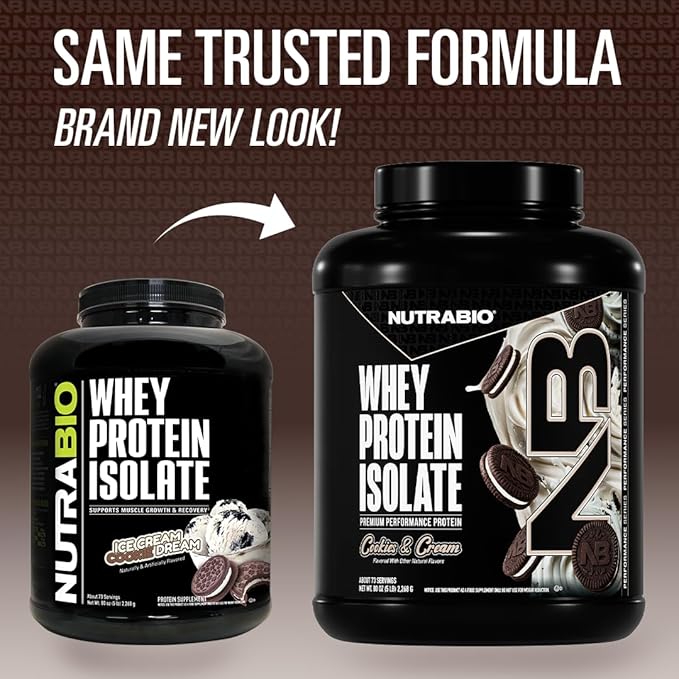 NutraBio 100% Whey Protein Isolate Protein Powder 25g Protein with Complete Amino Acid Profile Soy and Gluten Free Low Carb and Low Calorie Whey Protein Powder Cookies &amp Cream 5 Lbs.