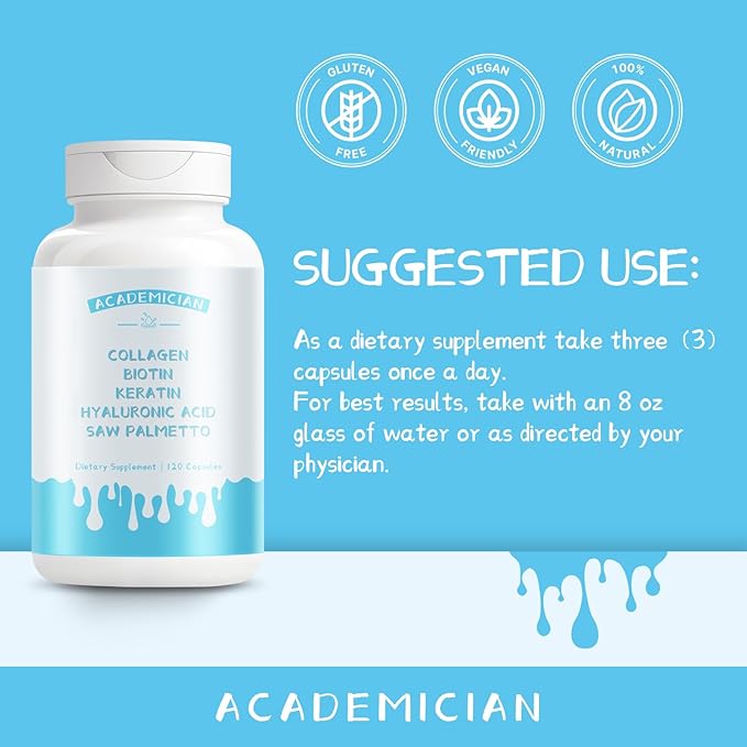 Collagen Capsules with Biotin Capsule Keratin Hyaluronic Acid Saw Palmetto Supplement - 120 Count