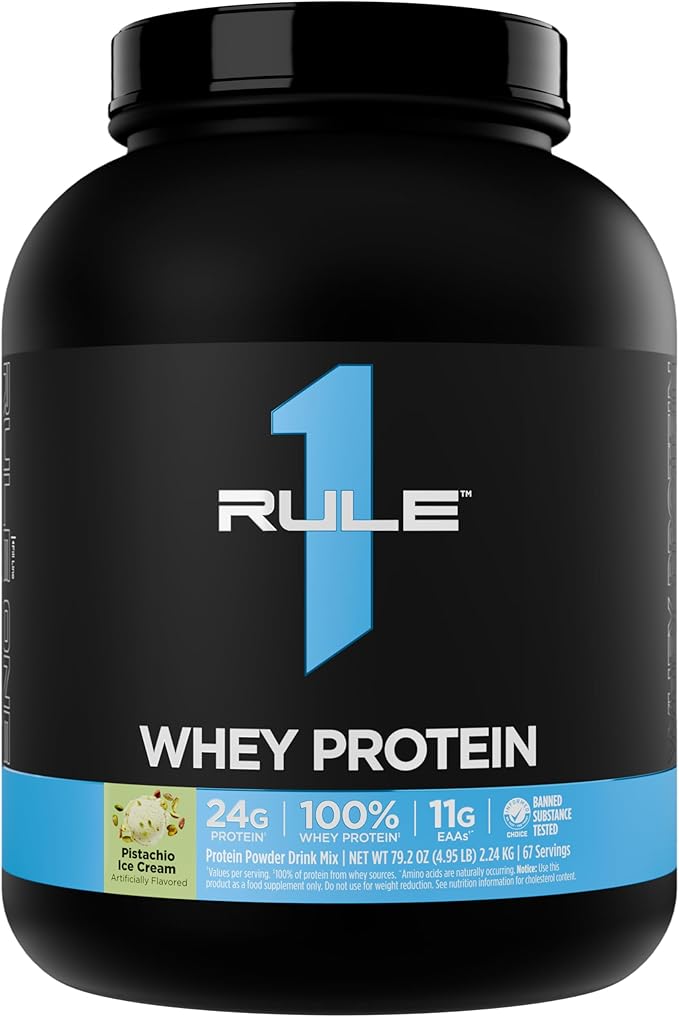 Rule 1 Whey Protein – 24g Fast-Acting Protein from All-Whey Sources with Naturally Occurring EAAs &amp BCAAs for Workout Recovery or Anytime Use (5 Pounds* Pistachio Ice Cream)
