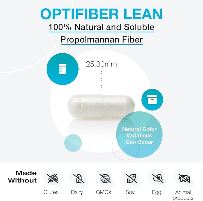 XYMOGEN OptiFiber Lean - Daily Fiber Supplement for Digestive Health &amp Regularity Support* - Soluble Propolmannan Fiber - Non-GMO Gluten-Free Vegan - 120 Capsules