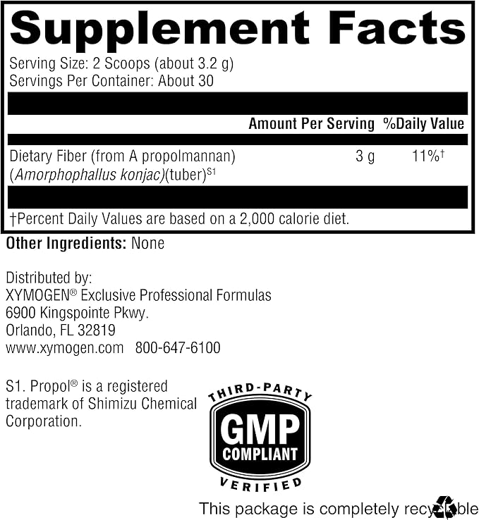 XYMOGEN OptiFiber Lean - 100% Natural and Soluble Propolmannan Fiber Powder - Supports Satiety Cholesterol Metabolism and Healthy Bowel Movements (3.39 oz)