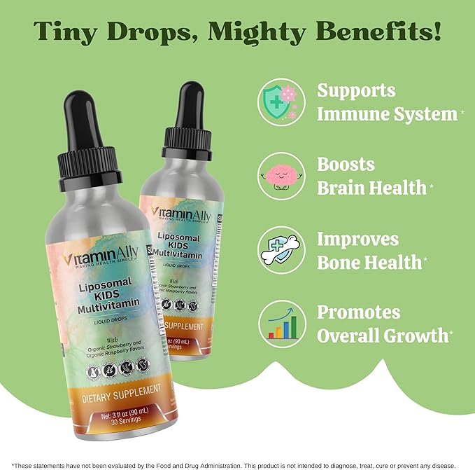 Liposomal Kids Liquid Multivitamin | Non-GMO | Clean | Sugar Free | Gluten Free | Organic Berry Flavors | Immune Support | Bone Health | Overall Wellness | 30 Servings | 3 fl oz