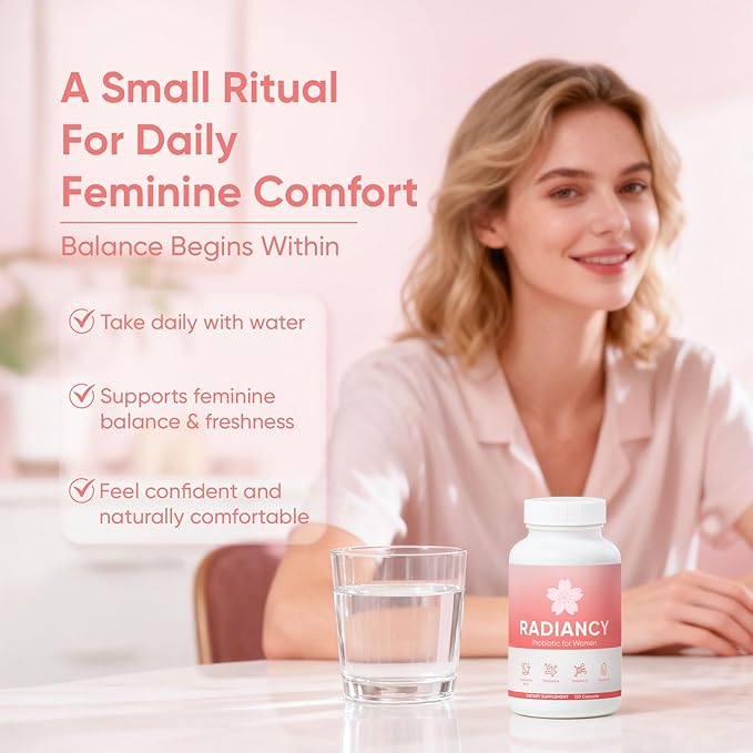 Radiancy Probiotic for Women Vaginal Health - Vaginal Dryness &amp Ph Balance with Lactobacillus Strains Cherry Blossom Extract Hyaluronic Acid Vitamin C | 120 Count