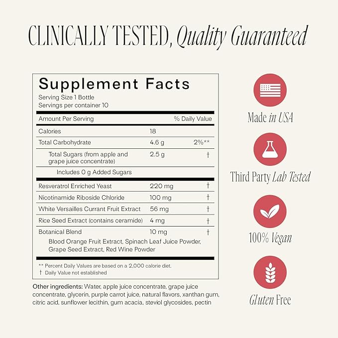Happy Aging Liquid NAD+ Supplement for Women | Liposomal Nicotinamide Riboside &amp Resveratrol Shots for Energy Skin Health &amp Brain Fog | NMN Alternative with Antioxidants | 10 Shots 30-Day Su