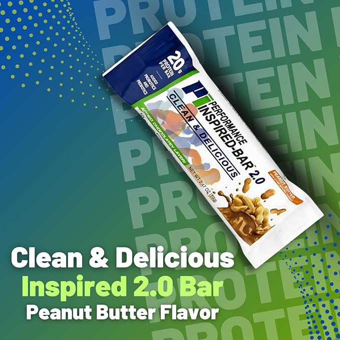 Performance Inspired Nutrition - Protein Bar 2.0 – Contains - 20G Protein - 6G Fiber - 4g MCTs - 1 Billion CFU Probiotics – 1G Prebiotics - G Free – BIG 70g Bar - Peanut Butter - 12Ct. Box