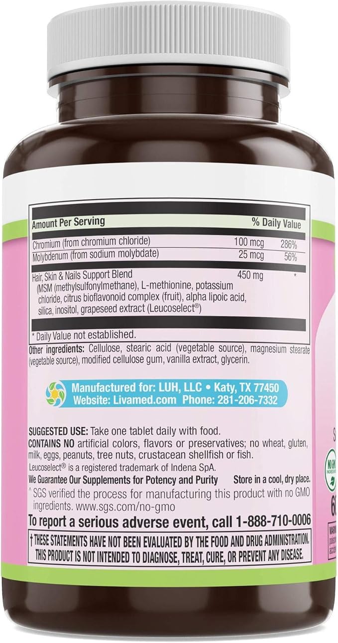 Organic Hair Skin and Nails Vitamins for Women with Biotin MSM B Complex Vitamins-Hair Vitamins &amp Skin Vitamins That Promotes Healthy Hair Nail Growth &amp Thickening Strength for Men &amp W