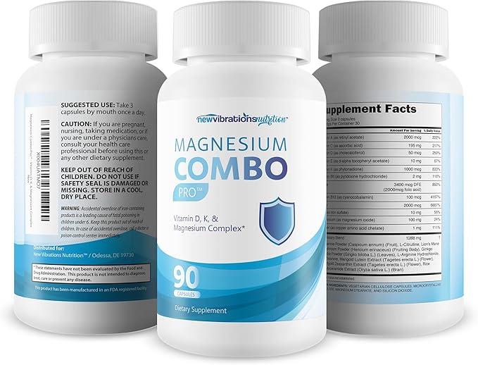 Magnesium Combo Pro - Our Best American Made Magnesium Supplement - Unbeatable Formula W/Vitamin D A E K B6 Folate B12 Biotin Iron Copper Cayenne Lions Mane Mushroom Gingko Biloba &amp Mo