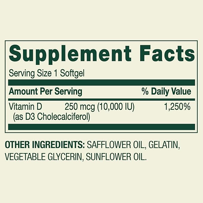 SUREFECT Spring Valley Vitamin D3 250mcg (10000 IU) - 200 Softgels - Bone &amp Immune Support Soy &amp Gluten Free Organizer.