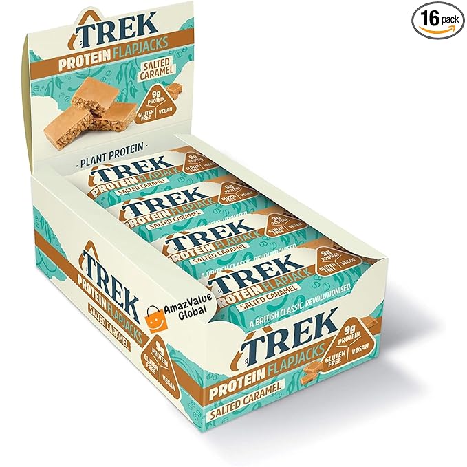 Trek High Protein Flapjack Salted Caramel 50g (Pack of 16 Bars)- Gluten Free - Vegan Snack