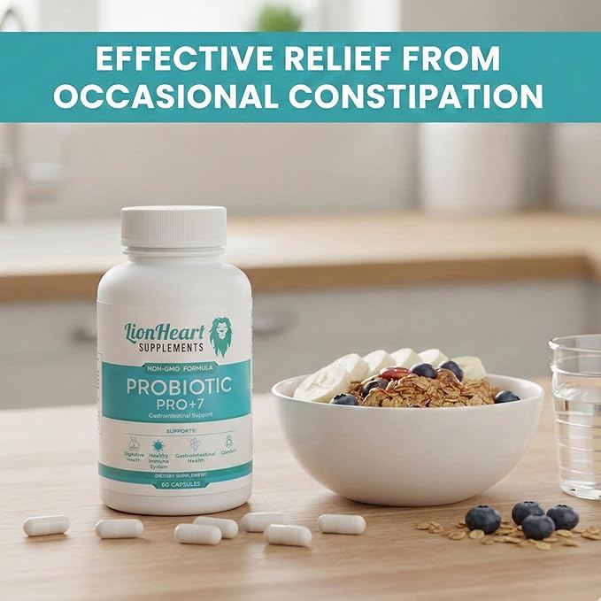 Probiotics for Constipation Relief &amp Gut Health – Naturally Supports Daily Bowel Movement Supplement – Bloat Free - 60 Capsules - for Men and Women