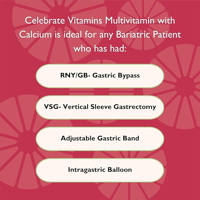 Celebrate Vitamins 3-in-1 Bariatric Multivitamin with Calcium Citrate Drink Mix - 500mg Calcium Gluten Free Sugar Free - Powder Blend for Post Bariatric Surgery - Citrus Splash (60 Servings)