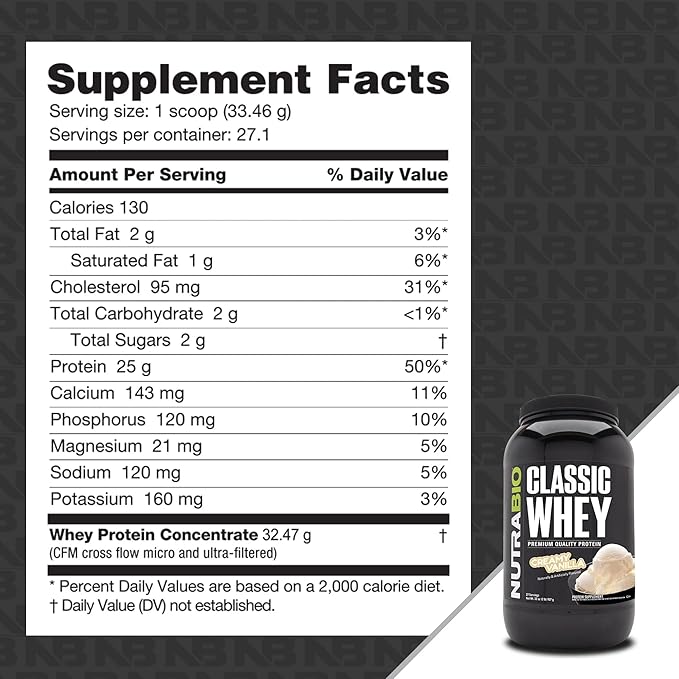 NutraBio Classic Whey Protein Powder- 25G of Protein Per Scoop - Full-Spectrum Amino Acid Profile - No Fillers Artificial Colors Preservatives - Low Glycemic Index - Creamy Vanilla 2 Pounds