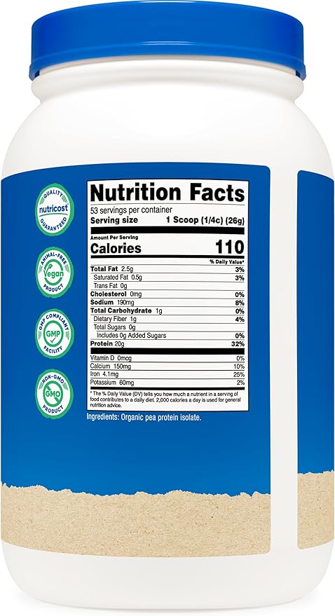 Nutricost Organic Pea Protein Powder (3 LBS) Unflavored - Certified USDA Organic Protein from Plants Vegetarian Friendly Gluten Free Non-GMO