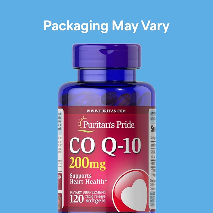 Puritan's Pride Coenzyme CoQ10 200mg Dietary Supplement for Heart Health Blood Pressure Oral Gum Health and Healthy Aging Support 120 Servings Rapid Release Softgels